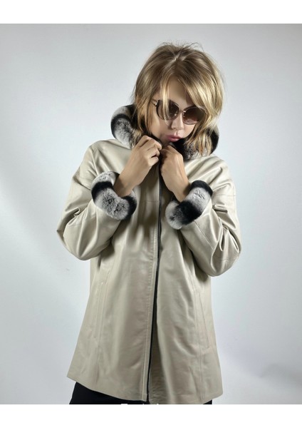 Çift Taraflı Giyilebilir Kadın Deri Mont 176