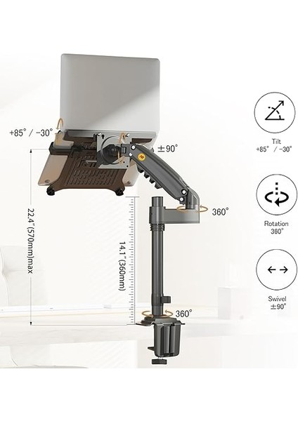 Bayou Nb 10-17 Inç Dizüstü Bilgisayar Için Ayarlanabilir Tepsili Dizüstü Bilgisayar Montajı, 17-30 Inç Monitör Için Vesa Plakalı Tam Hareket Kolu (4.4~20 Lb Içinde), Kelepçeli Gromet Montajı fiyatları