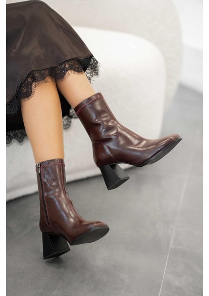 Fallon Kadın Rugan Streç Topuklu Bot Bordo fiyatları