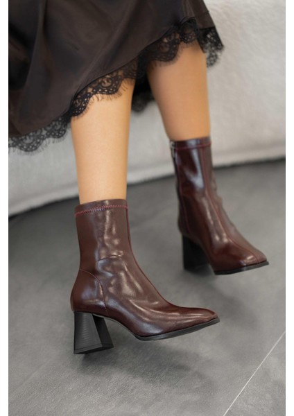 Fallon Kadın Rugan Streç Topuklu Bot Bordo modelleri