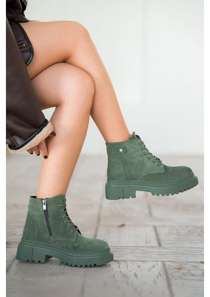 Farber Kadın Hakiki Süet Deri Taşlı Bot Yeşil