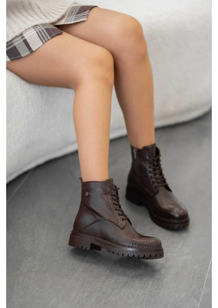 Tormen Bağcıklı Kadın Hakiki Deri Bot Kahverengi fırsatları