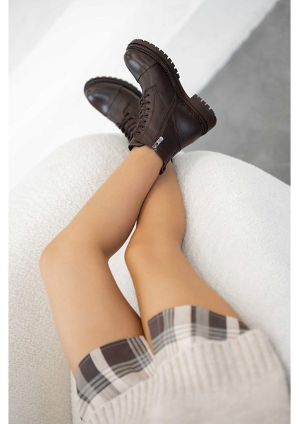 Tormen Bağcıklı Kadın Hakiki Deri Bot Kahverengi indirimleri