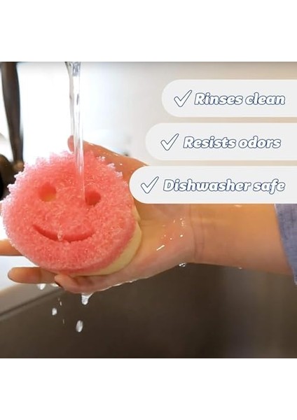2 Adet - Çift Taraflı Bulaşık Süngeri, Gülen Kedi Yüz Ovucu Dayanıklı Sünger, Scrub And Sponge