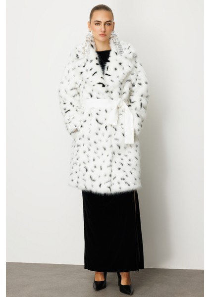 Kadın Kruvaze Yaka Benekli Kürk 6105 Ekru fiyatları