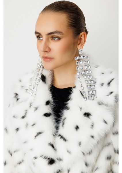 Kadın Kruvaze Yaka Benekli Kürk 6105 Ekru fırsatları