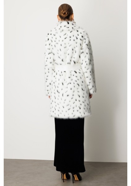 Kadın Kruvaze Yaka Benekli Kürk 6105 Ekru indirimleri