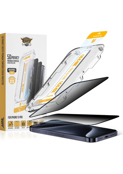 Buff iPhone 15 Pro Avantaj Paket - Magsafe Kılıf + Ekran Koruyucu + Lens Koruyucu Privacy modelleri