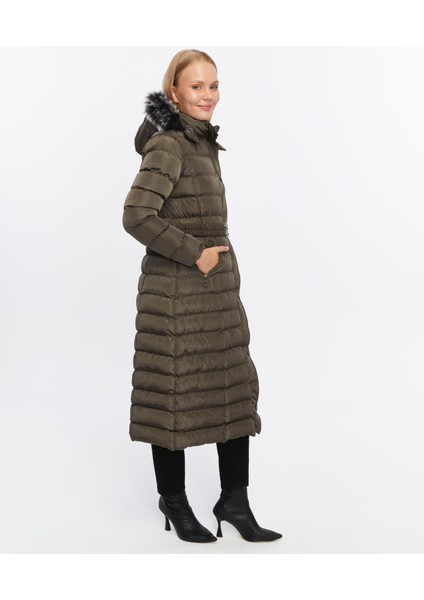 Kadın Yeni Sezon Memori Kumaş Kemerli Kapşonlu Su Geçirmez Şişme Mont fırsatları