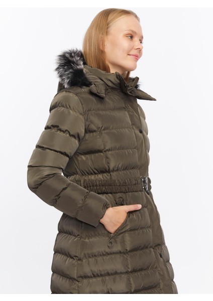 Kadın Yeni Sezon Memori Kumaş Kemerli Kapşonlu Su Geçirmez Şişme Mont indirimleri