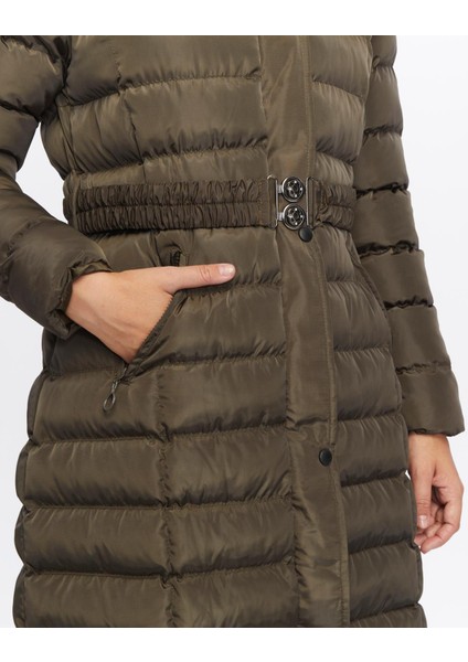 Kadın Yeni Sezon Memori Kumaş Kemerli Kapşonlu Su Geçirmez Şişme Mont