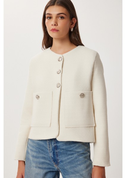 Vatkalı Düğmeli Tüvit Ceket LOH0016 Krem