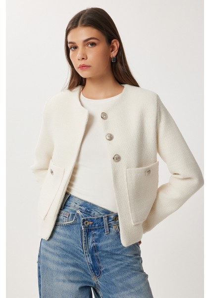 Vatkalı Düğmeli Tüvit Ceket LOH0016 Krem fiyatları