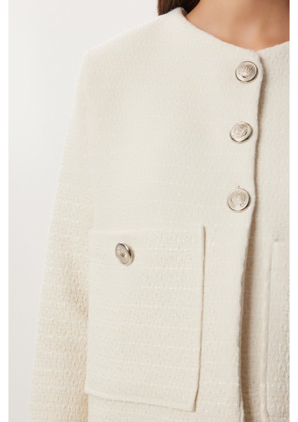 Vatkalı Düğmeli Tüvit Ceket LOH0016 Krem fırsatları