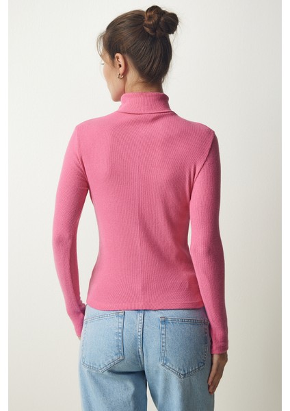 Balıkçı Yaka Fitilli Örme Bluz LHJ0007 Pembe indirimleri