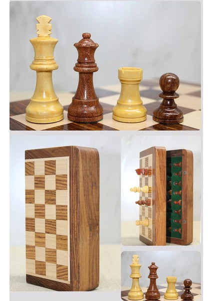 Mıknatıs Taşlı Ahşap Katlanabilir Kutulu Satranç Oyunu 12.5 cm