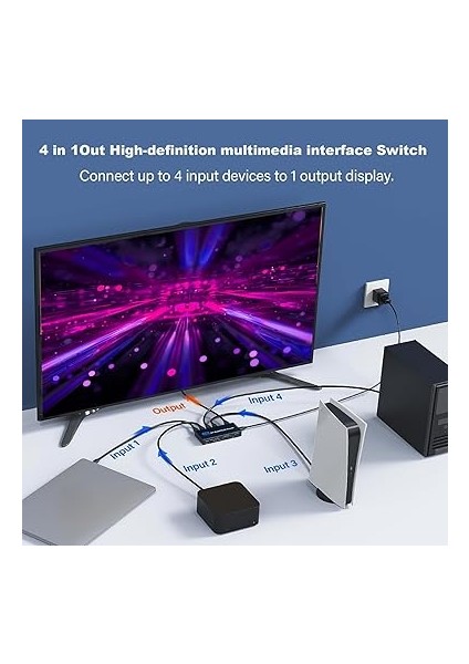 4K Switch 4x1, Oyun ve Filmler Için Kesintisiz Anahtarlama, Uzaktan Kumanda Destekleri, Tv Pc DVD Player Oyun Konsolları Projektörleri ile Uyumludur fırsatları