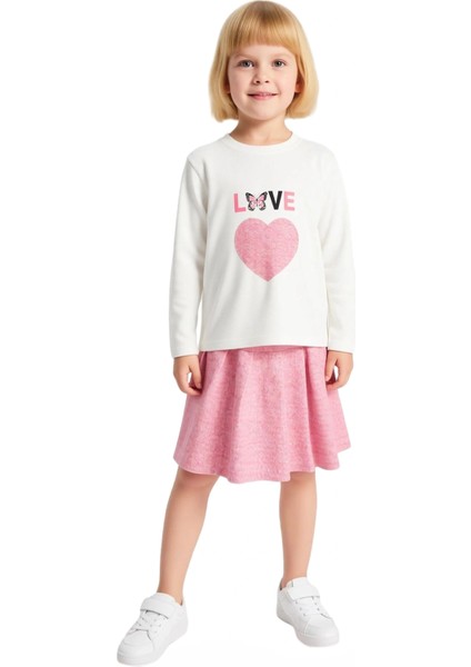 Kız Çocuk Örme Bisiklet Yaka Uzun Kollu Üst ve Pileli Etek Takımı Kaliteli Şık Rahat fırsatları