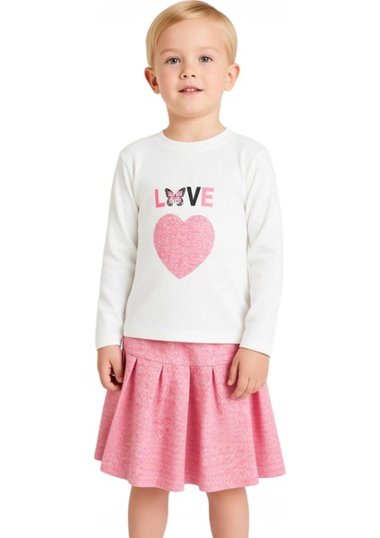 Kız Çocuk Örme Bisiklet Yaka Uzun Kollu Üst ve Pileli Etek Takımı Kaliteli Şık Rahat indirimleri