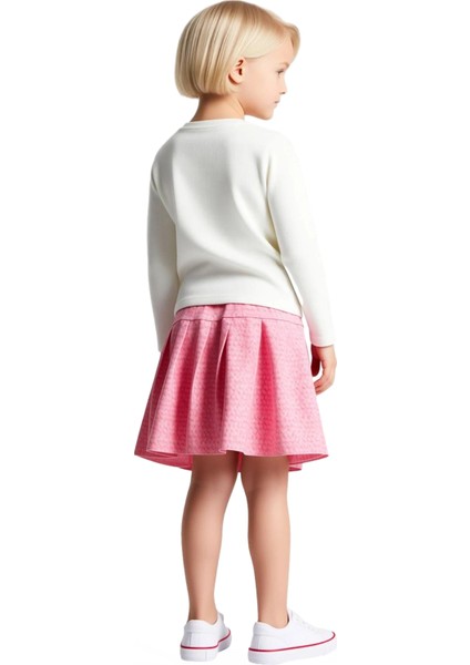 Kız Çocuk Örme Bisiklet Yaka Uzun Kollu Üst ve Pileli Etek Takımı Kaliteli Şık Rahat