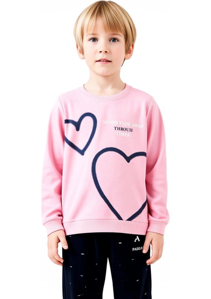 Kız Çocuk Kalp Desenli Pamuklu Bisiklet Yaka Uzun Kollu Üst ve Tayt Takımı Kaliteli Şık Rahat indirimleri