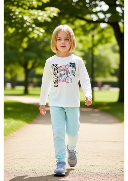 Kız Çocuk Anime Temalı Uzun Kollu Pijama Takımı Kaliteli Şık Rahat Günlük