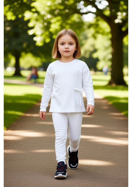 Kız Çocuk Düz Örme Uzun Kollu Üst ve Tayt Takımı Kaliteli Şık Rahat Günlük