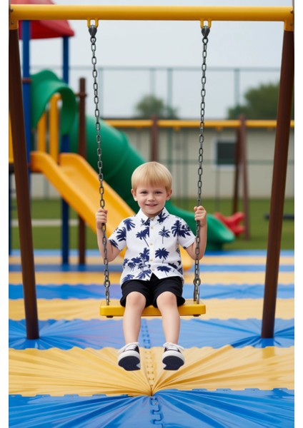 Erkek Çocuk Tropikal Baskılı Kısa Kollu Gömlek ve Şort Takımı Kaliteli Şık Rahat modelleri