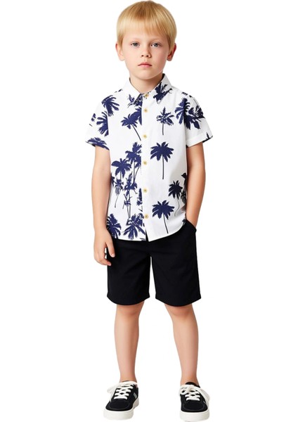 Erkek Çocuk Tropikal Baskılı Kısa Kollu Gömlek ve Şort Takımı Kaliteli Şık Rahat fırsatları