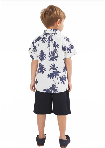 Erkek Çocuk Tropikal Baskılı Kısa Kollu Gömlek ve Şort Takımı Kaliteli Şık Rahat indirimleri