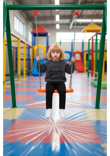 Kız Çocuk Slogan Baskılı Bisiklet Yaka Polar Sweatshirt ve Tayt Takımı Kaliteli Şık Rahat modelleri