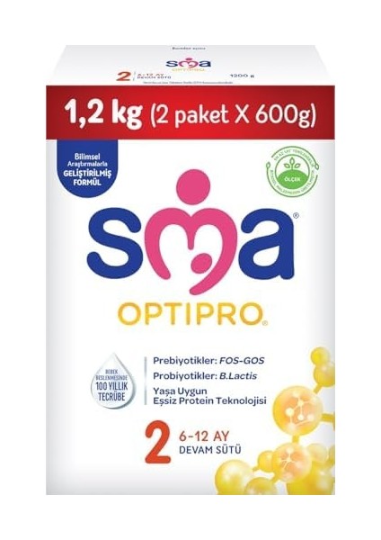 Sma Optipro 2, 6-12 Ay Bebek Sütü, 1.2 kg (2 x 600 G) fiyatları