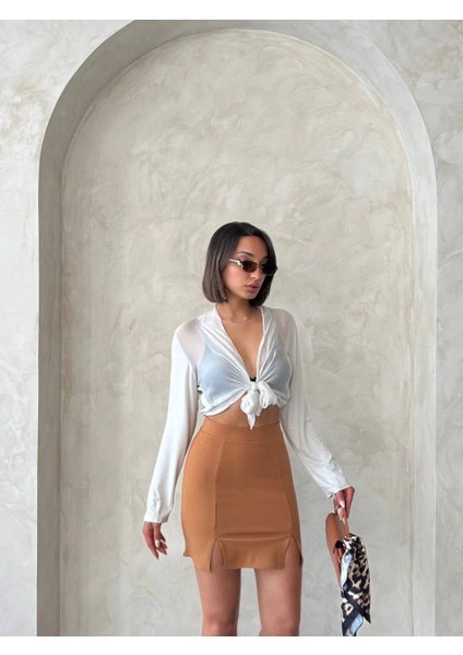 Çift Yırtmaçlı Etek Camel S25910 indirimleri