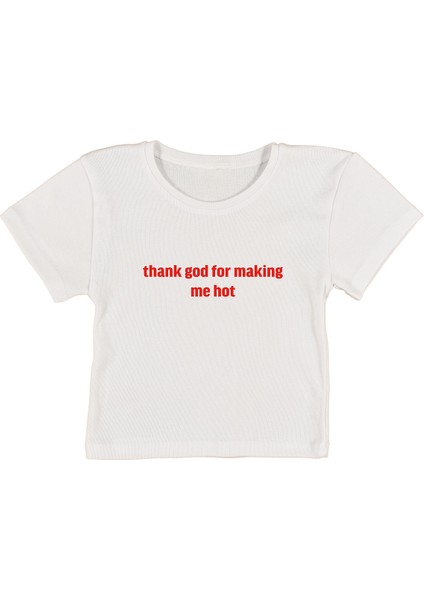 Thanks Baskılı Beyaz Crop Top