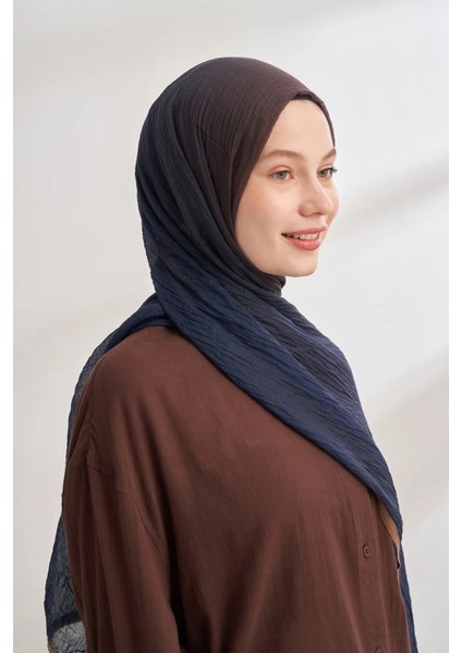 Lacivert-Kahve Armanda Degrade Biyeli Müslin Şal 3359 fiyatları