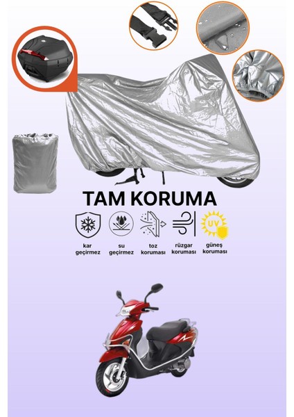 Gri Arka Çanta Uyumlu Kuba Matrix 150 Uyumlu Motor Brandası, Koruyucu Örtü