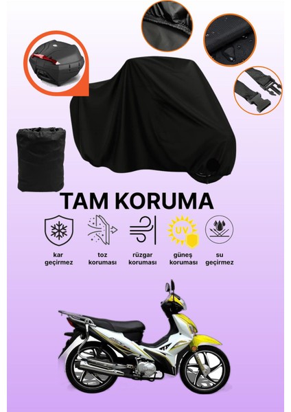 Siyah Arka Çanta Uyumlu Arora Ar 100-B Uyumlu Motosiklet Brandası, Koruyucu Örtü