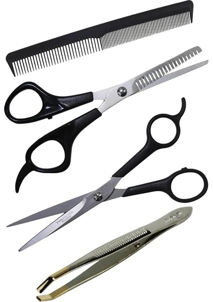 Kalite Berber Kuaför Seti Ara Makası + Cımbız + Berber Tarağı