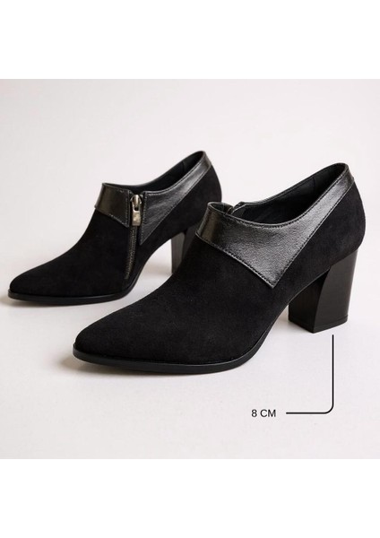Siyah Süet Hakiki Deri Rugan Detaylı Kadın Kalın Topuklu Bot indirimleri