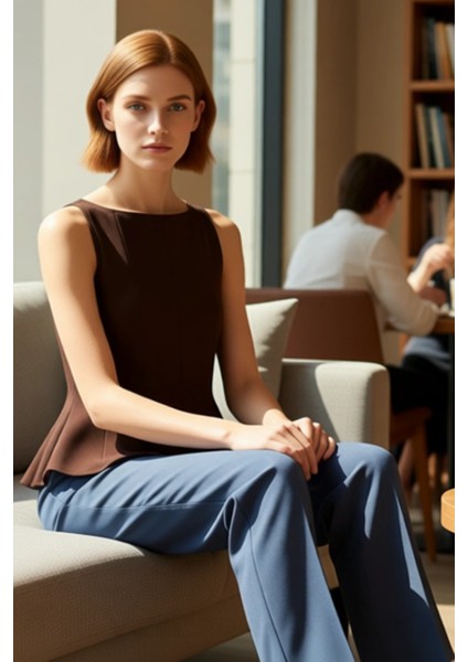 Kadın Kolsuz Kayık Yaka Peplum Detaylı Örme Kaliteli Şık Rahat Modern Zarif Günlük fiyatları