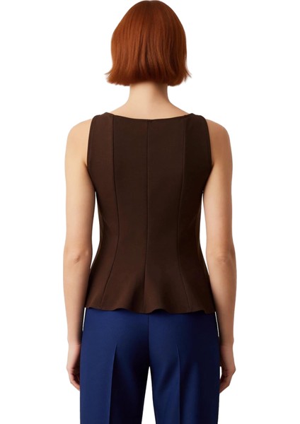 Kadın Kolsuz Kayık Yaka Peplum Detaylı Örme Kaliteli Şık Rahat Modern Zarif Günlük fırsatları