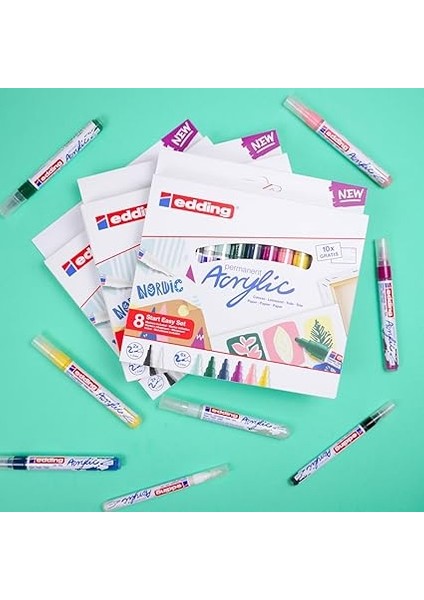 Start Easy Set Akrilik Boya Kalemleri, Su Geçirmez; Ince ve Orta Uç, Kartpostal Pedi Dahil - 8'li Akrilik Kalem Seti (Nordik) - Kaya Boyama Için Akrilik Işaretleyiciler indirimleri