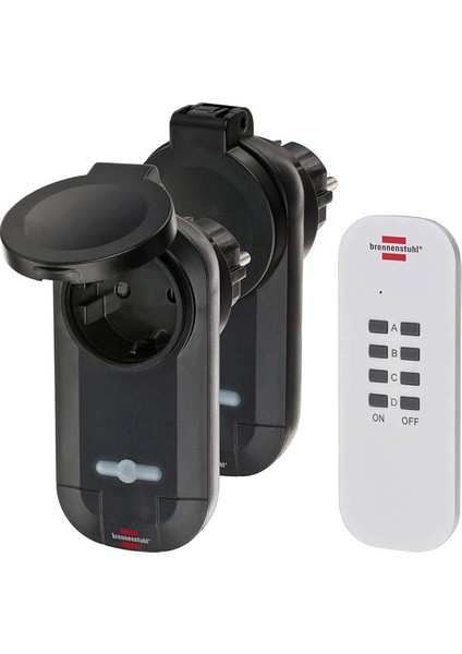 Uzaktan Kumandalı Anahtar Seti Rc Ce1 0201, 2'li Uzaktan Kumandalı Priz Seti (Dış Mekan IP44, El Vericisi ve Yüksek Temas Koruması) Siyah
