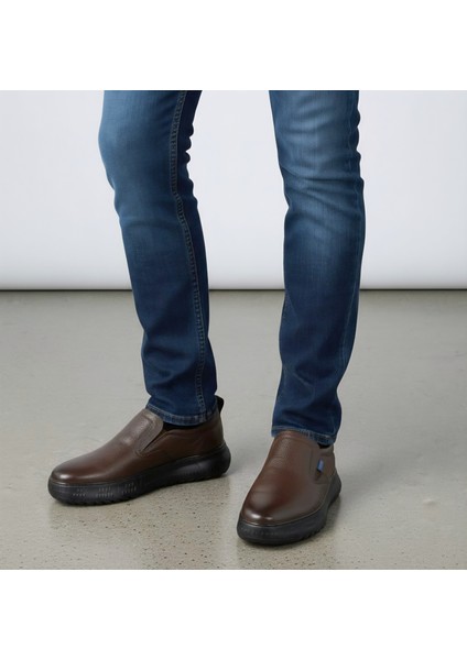 S22308 Hakiki Deri Hafif ve Yumuşak Tasarım Kahverengi Erkek Bağcıksız Konfor Ayakkabı