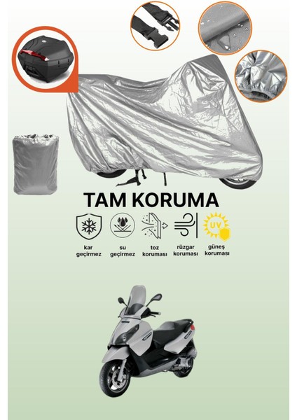 Gri Arka Çanta Uyumlu Piaggio X8 250 Premium Uyumlu Motor Brandası, Koruyucu Örtü