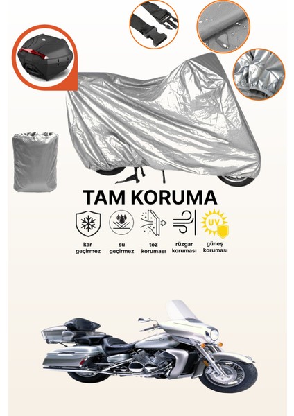Gri Arka Çanta Uyumlu Yamaha Venture Royal Uyumlu Motor Brandası, Koruyucu Örtü