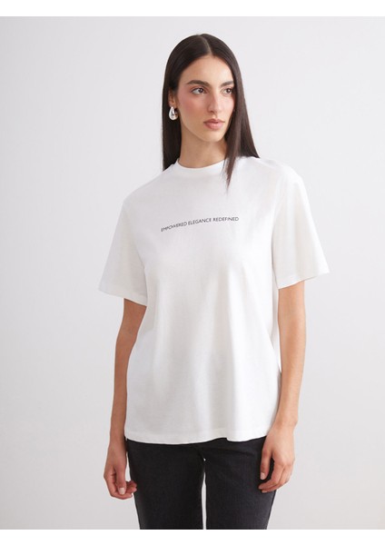 Yeni Sezon Bisiklet Yaka Baskılı Oversize Kadın Tişört 2'li fiyatları