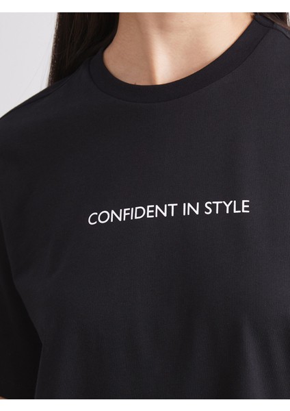 Yeni Sezon Bisiklet Yaka Baskılı Oversize Kadın Tişört 2'li indirimleri