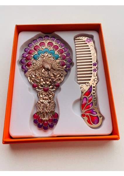 Ayna Tarak Seti, Kutulu-Metal-Hediyelik Takım, 13CM Aynalı Saç Fırçası, Tavuskuşu Figürlü fiyatları