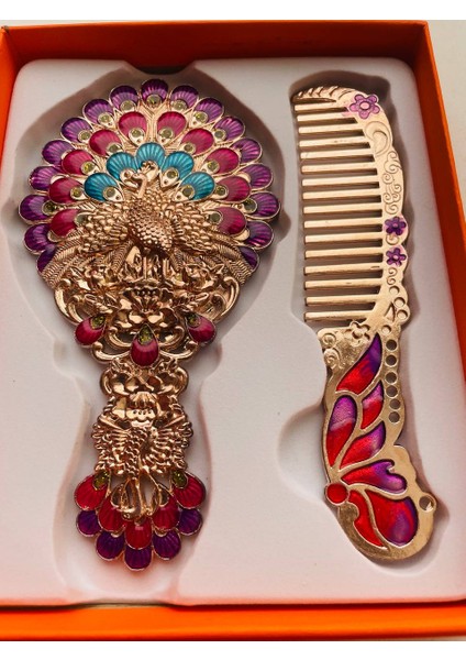 Ayna Tarak Seti, Kutulu-Metal-Hediyelik Takım, 13CM Aynalı Saç Fırçası, Tavuskuşu Figürlü fırsatları